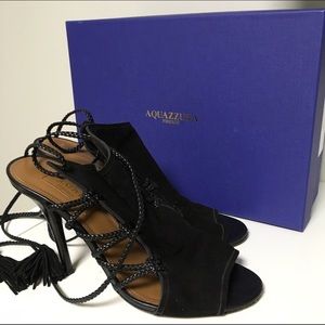 AQUAZZURA Sahara Sandals 38 8 Black suede heels
